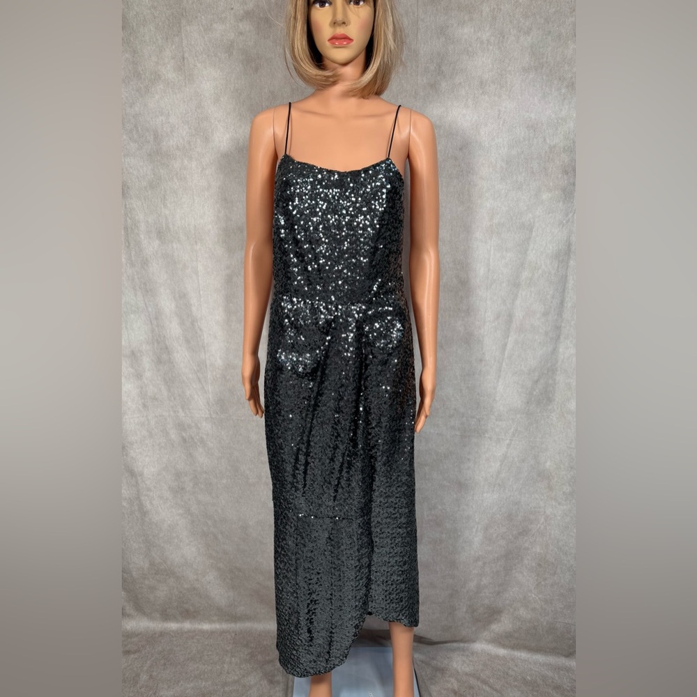 Derek Lam Black Sequin Slip Midi Dress